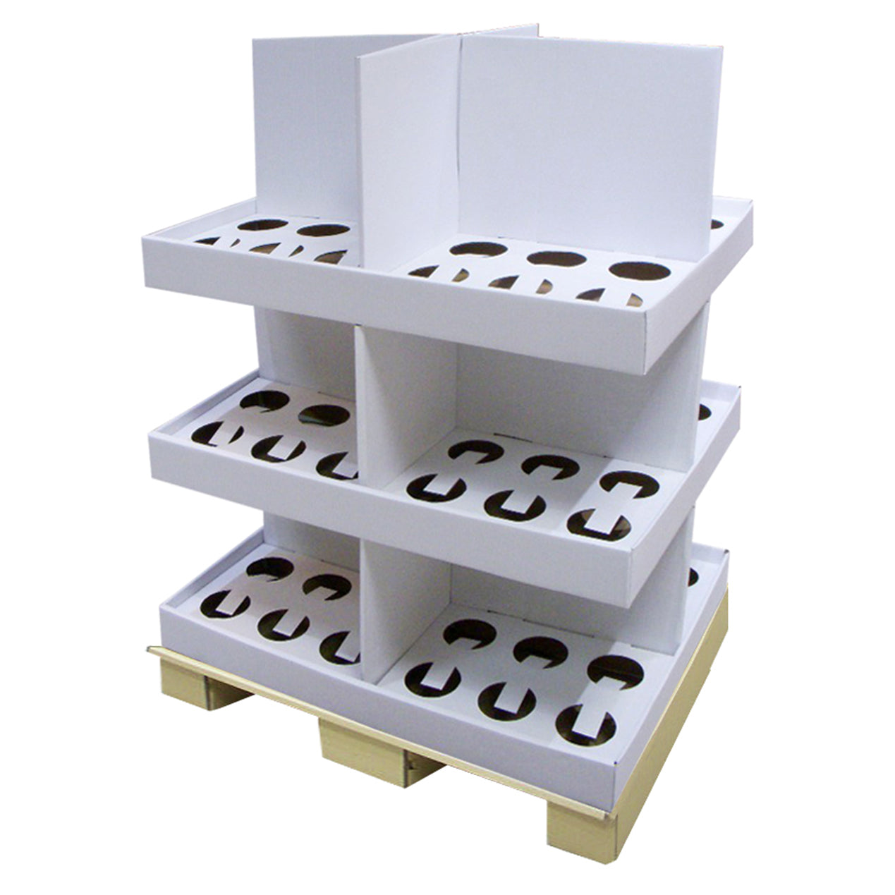 Cardboard Cups/Plate/Bottle Pallet Display, 4 Sides, 4 Sections x 3 Removable Layers