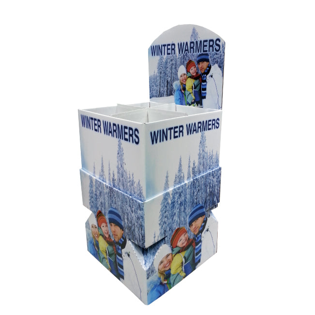 Cardboard Dump Bin with Partition for Floor on raised base, Removable Header