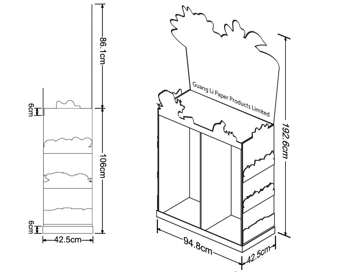 Cardboard Dump Bin for Floor, Removable Header, 2 Bins