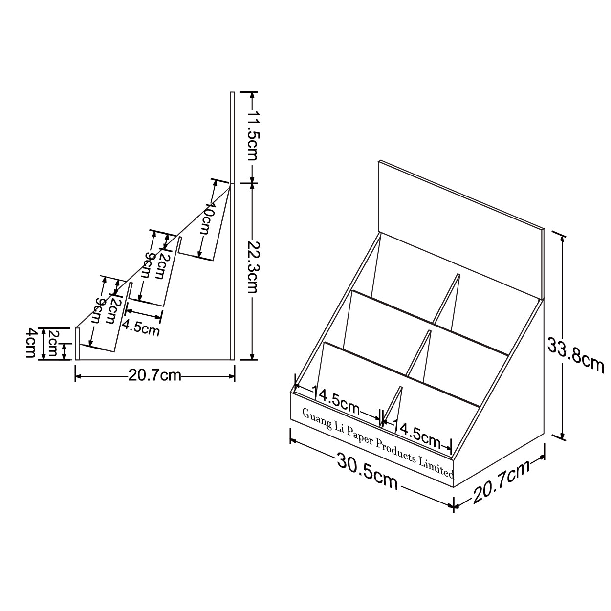 Cardboard Greeting Card Counter top Display, 6 Pockets, Removable Header
