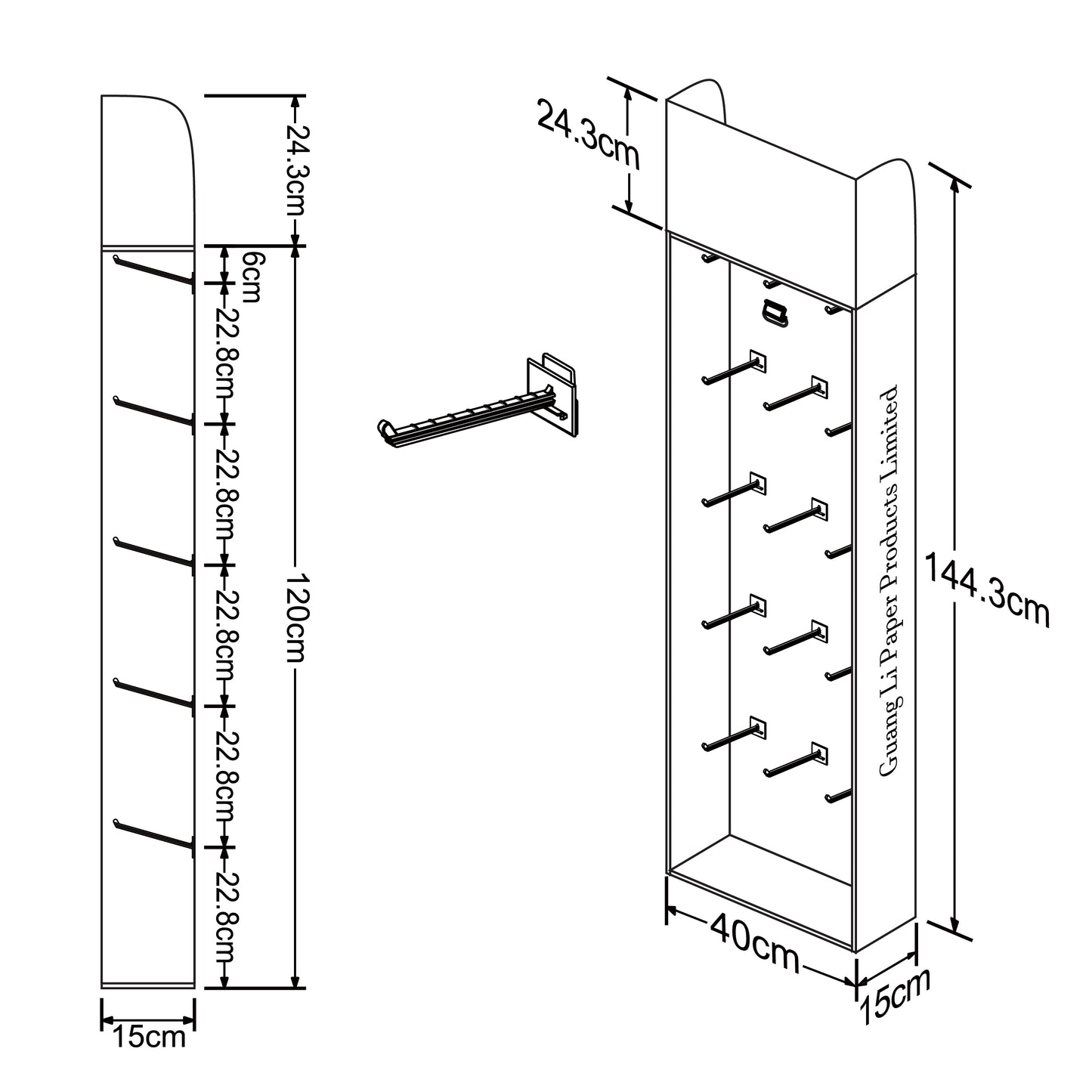 Cardboard Display of Sidekick/Hanging - Plastic Peg Hooks , Removable Header , Walmart size , S Hooks