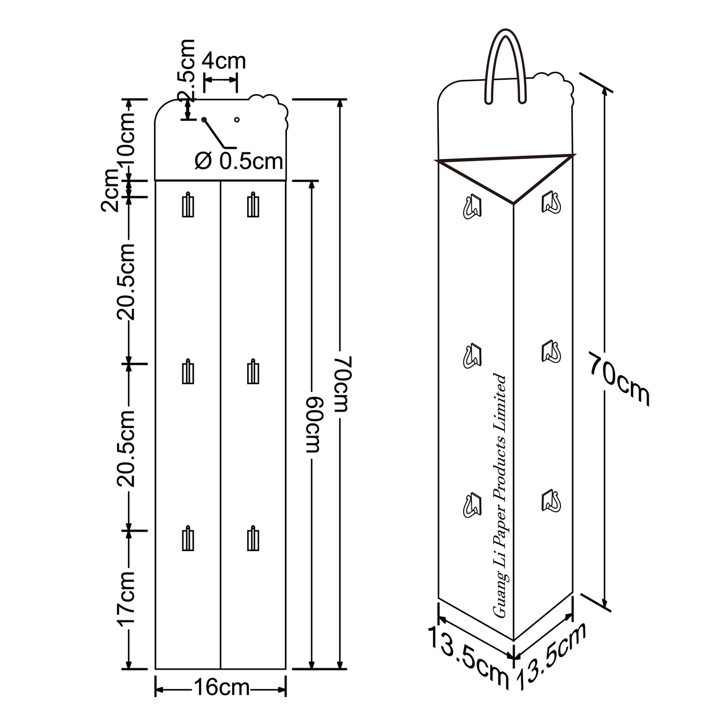Cardboard Display of Sidekick/Hanging - Triangle shape , Two sides , C Hooks , Rope