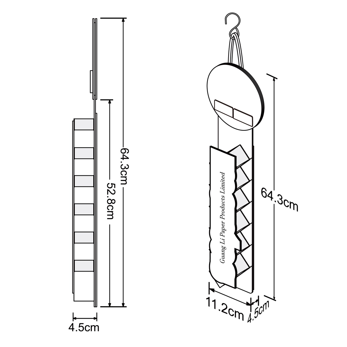 Cardboard Display of Sidekick/Hanging - Die cut on front , Paper trays , S Hooks with Rope
