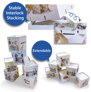 Cardboard Standee Stackable Cubes, Extendable, Transformable