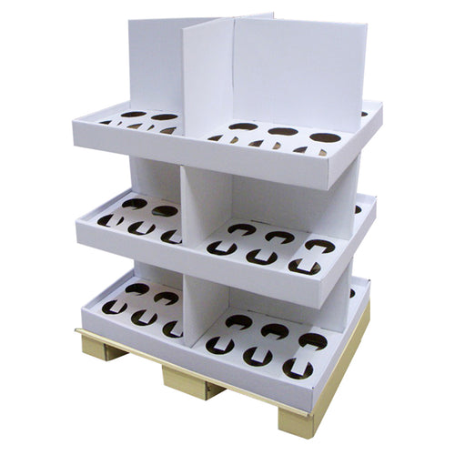 Cardboard Cups/Plate/Bottle Pallet Display, 4 Sides, 4 Sections x 3 Removable Layers