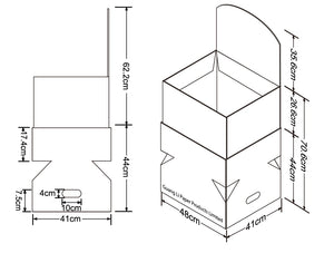 Cardboard Dump Bin with Partition for Floor on raised base, Removable Header
