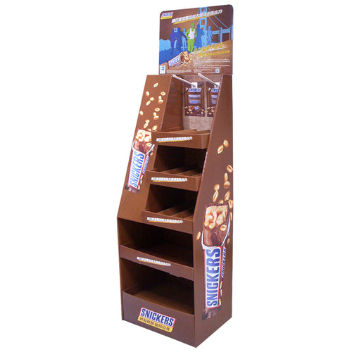 Cardboard Display for Floor, 5 Tiers, 2 hooks, Removable Header - Full Colour