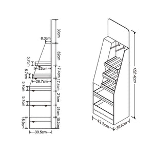 Cardboard Display for Floor, 5 Tiers, 2 hooks, Removable Header - Full Colour