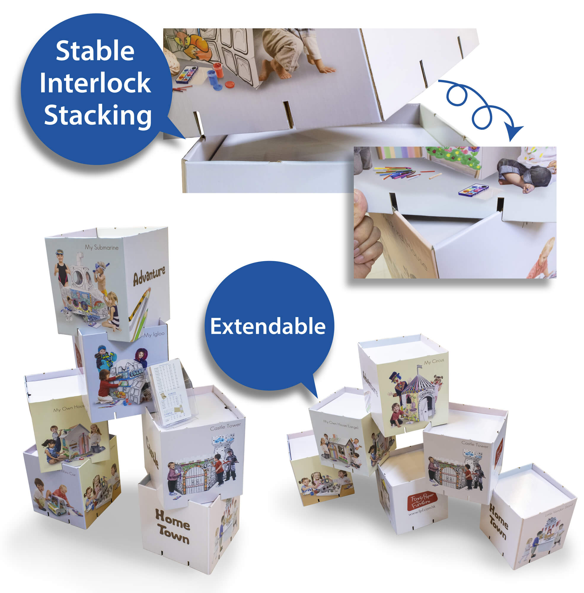 Cardboard Standee Stackable Cubes, Extendable, Transformable – GLPOP