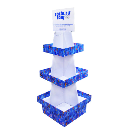Floor standing Cardboard Display with 3 Shelves, 4 Sided, Removable Header - Single Colour